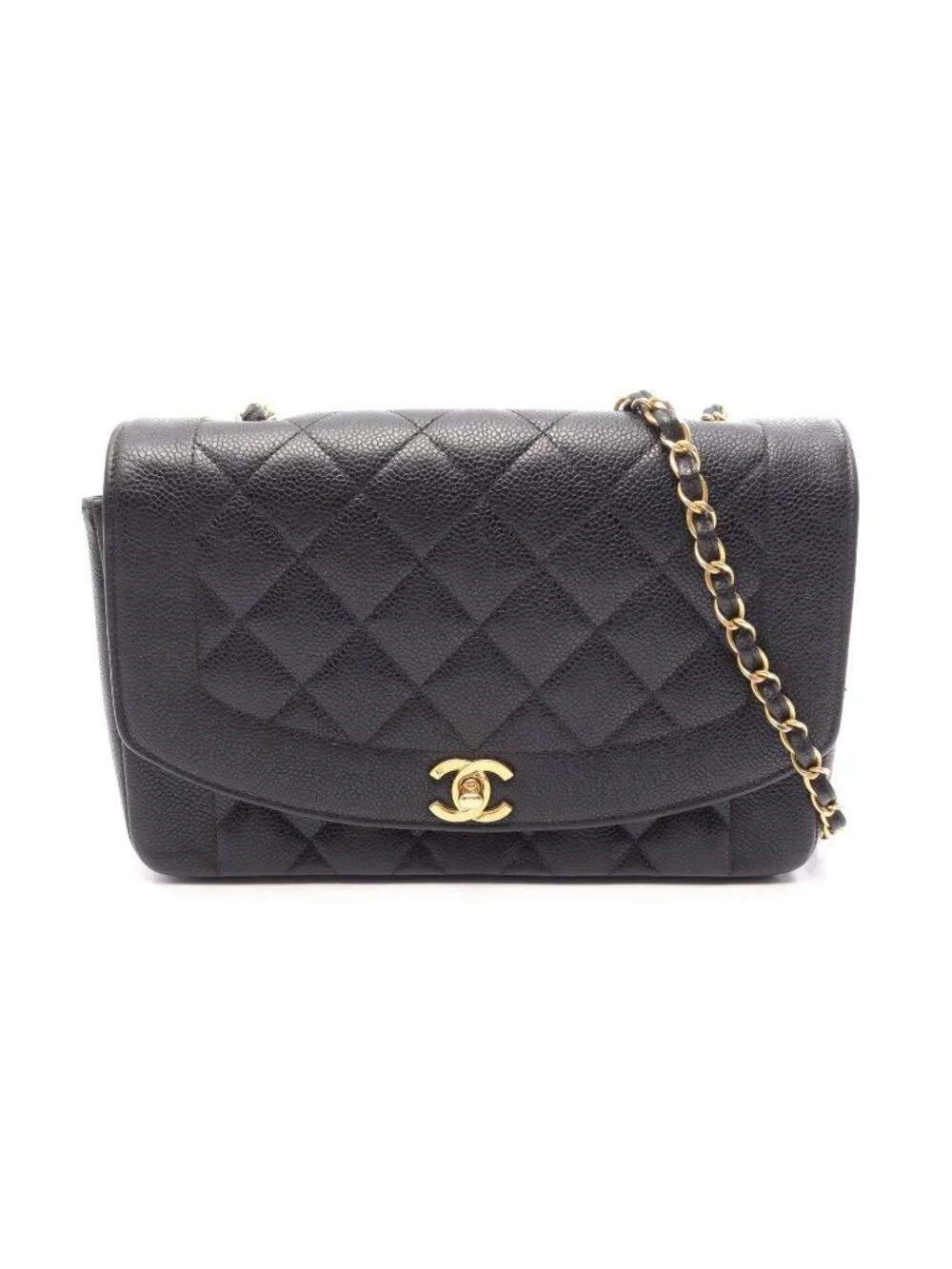 Chanel Shoulder Bag Quilted Diana Flap Black Caviar Leather Chain